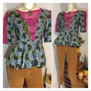 Festive Jeweled Batik Ethnic Printed Peplum Top